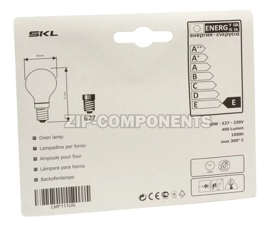 Лампа духовки универсальная 1000H E27 40W 230V 300C SKL